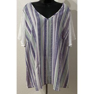 Bloomchic Cream Women Size 22-24 Blouse Vertical Striped